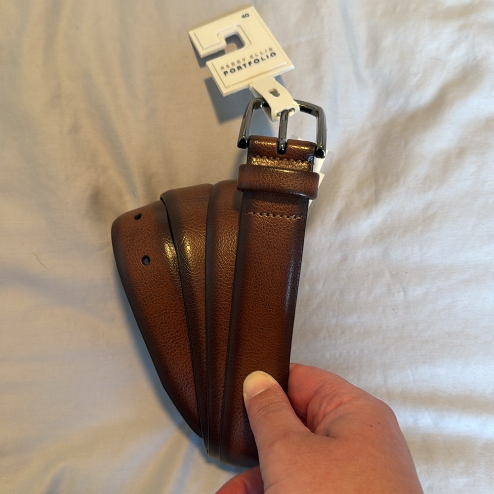 Perry Ellis Portfolio Belt Size 40 Brown Genuine Leather